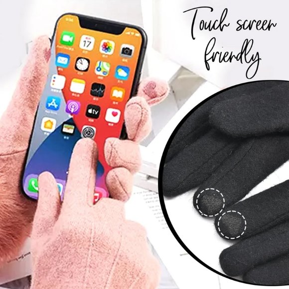 Black Cashmere Warm Gloves with Faux Fur and Equipped Touch Screen Friend… - Picture 5 of 11